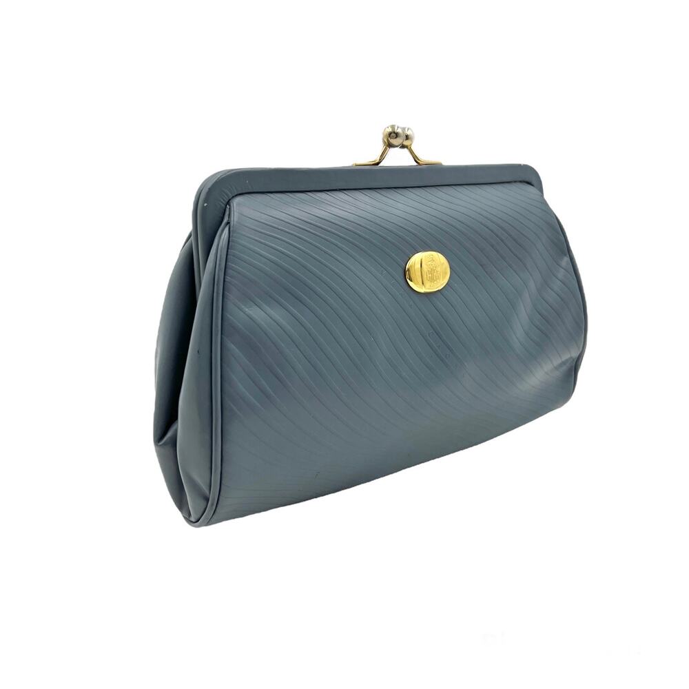 Mark Cross Embossed Leather Clutch Blue Vintage 80s